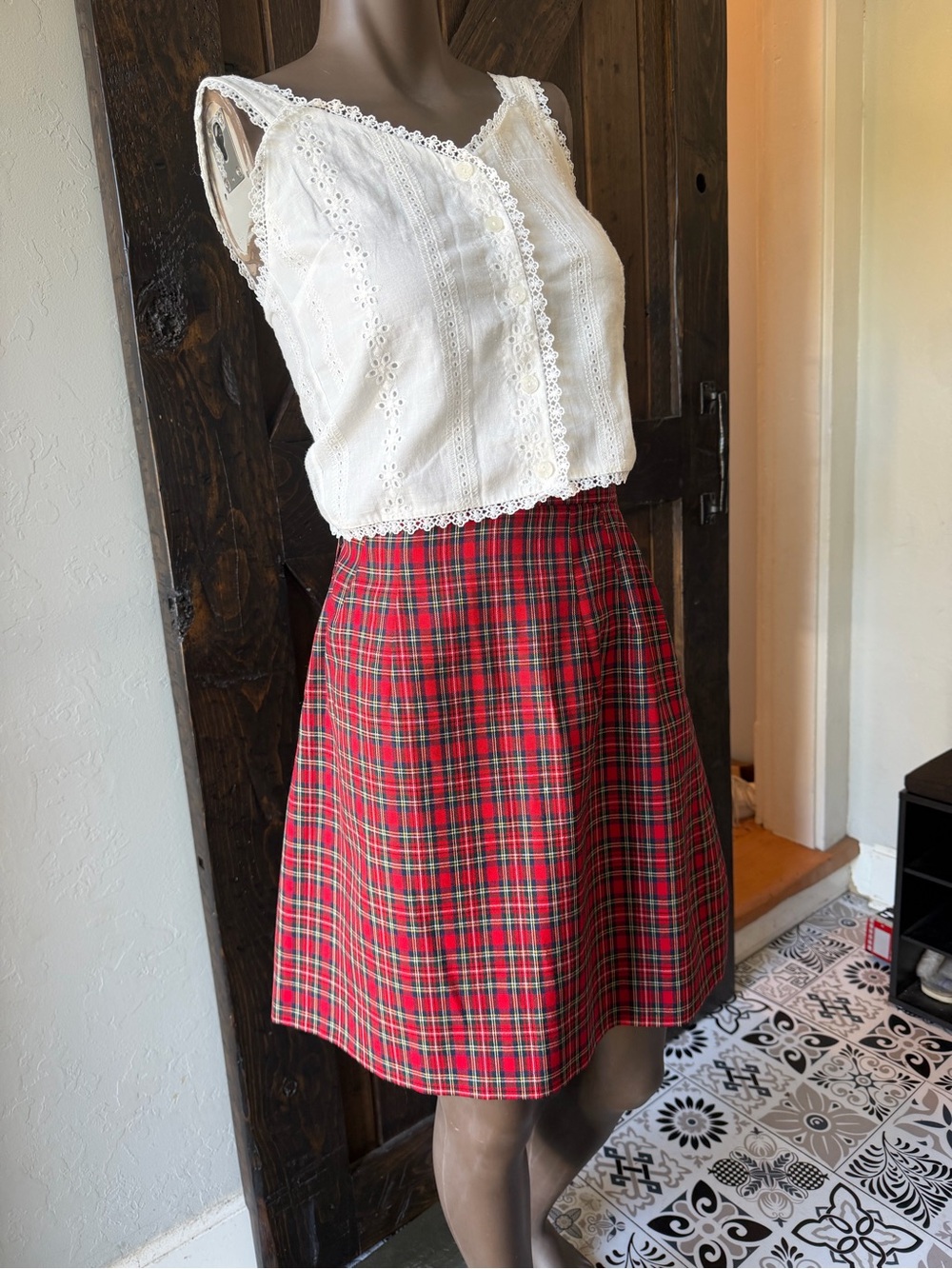 Vintage Pendleton 100% Wool Tartan Plaid Mini Skirt Red Green Navy XS Christmas